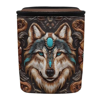 Talayituse Vintage Brown Wolf Print Car Trash Bin, Large Size Auto Trash Can Adjustable Portable Garbage Can with Lid, Vehicle Hanging Bag for Headrest Front Back Seat
