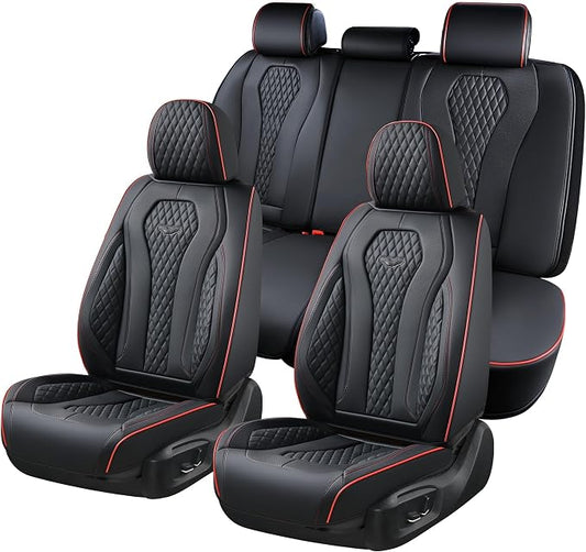 Coverado Car Seat Covers Full Set, Black Seat Covers, Waterproof Car Seat Cover, Car Seat Cushion, Car Seat Covers Front Seats Back Seat Covers, Car Seat Protector Universal Fit Most Cars Red Line