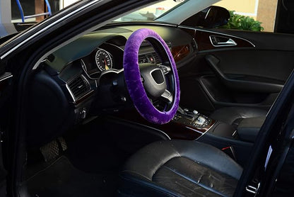 KAFEEK Purple Elastic Fuzzy Steering Wheel Cover, Microfiber Plush Steering Wheel Cover for Woman Girl,Winter Warm, Universal 15 inch