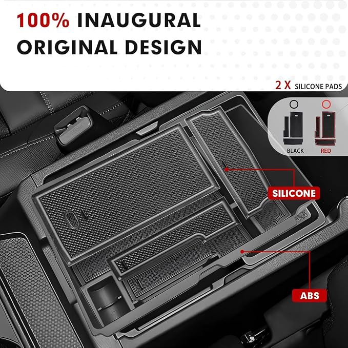 Autorder Center Console Organizer for 2023-2026 Honda CRV Accessories - Armrest Storage Box Middle Console Tray Container with Black & Red Non-Slip Silicone Mats