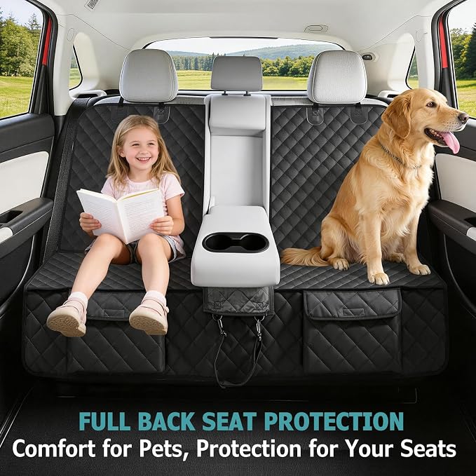 Bark Lover Dog Car Seat Cover for Back Seat,Armrest Compatible, Waterproof Backseat Protector, Nonslip Rear Seat Cover for Dogs & Kids, Universal Size Fits Cars Trucks SUVs(Black)
