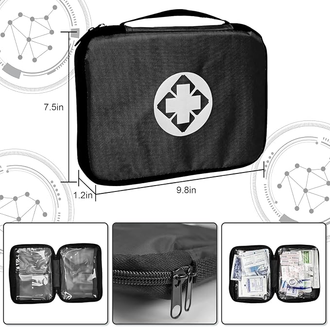 300Piece Travel First Aid Emergency Kit Home Essentials Hiking Survival Essential Kit for Outdoor Adventure Mini First Aid Kit for Backpack, Black 1st Aid