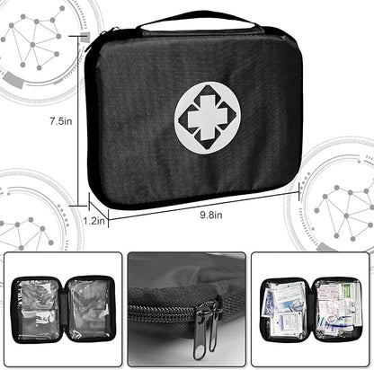 300Piece Travel First Aid Emergency Kit Home Essentials Hiking Survival Essential Kit for Outdoor Adventure Mini First Aid Kit for Backpack, Black 1st Aid