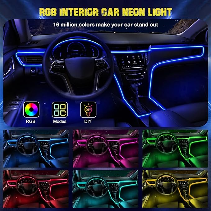 Jushope Interior Car LED Strip Lights, RGB USB Car Ambient Lighting with Wireless APP & Remote Control, Car Accessories Fiber Optifc Lights Sync to Music (2 LED/157 inches)