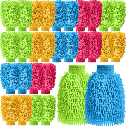 24 Pack Car Wash Mitt Bulk Microfiber, 10'' x 8'' Chenille Car Wash Mitt Gloves, Scratch Free Double Sided No Lint No Marks for Truck SUV and All Vehicle Surfaces (4 Colors)