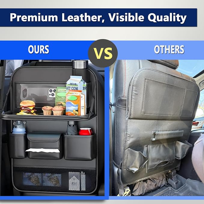 Car Backseat Organizer with Tray – Back of Car Seat Organizer & Storage Caddy, Sturdy Back Seat Organizer with Touch Screen for Tablet, Snacks, Drinks, Tissues... | Waterproof, Universal Fit | 1 Pack