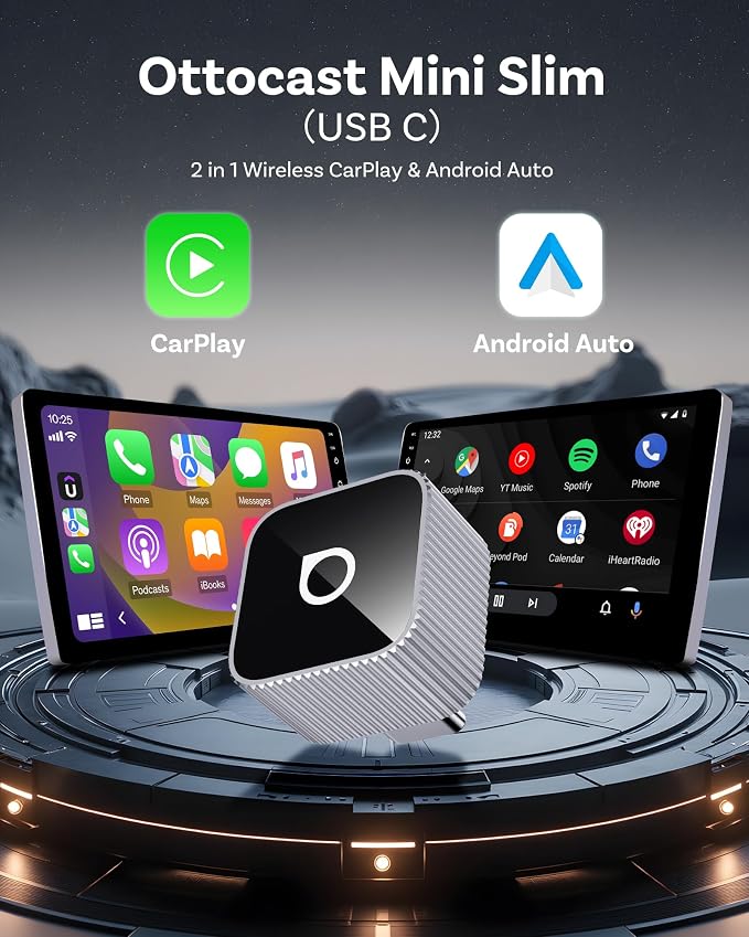OTTOCAST Mini Cube 3.0 USB C Wireless CarPlay & Android Auto Adapter 2026– Plug & Play, Fast Auto-Reconnect (Silver)