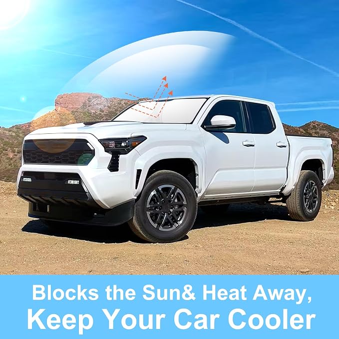 TINGLU Sun Shade for Toyota Tacoma 2016-2024 2025 2026 Accessories Windshield Sun Shade Window Shade UV Rays Protection Sun Visor Cover with Steering Wheel Sunshade Storage Bag