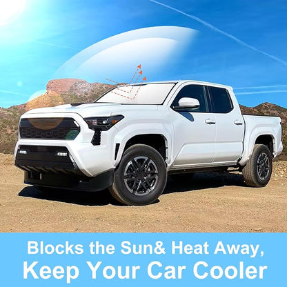 TINGLU Sun Shade for Toyota Tacoma 2016-2024 2025 2026 Accessories Windshield Sun Shade Window Shade UV Rays Protection Sun Visor Cover with Steering Wheel Sunshade Storage Bag