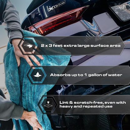 Blackline Car Drying Towel - 2ftx3ft XL-Popular Pick Among Detailing Pros -Aqua 1300 GSM Microfiber Accessory - Absorbs Over 8lbs of Water - Leaves No Streaks, Spots or Scratches - Dries an Entire Car