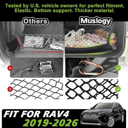 Muslogy Truck Bed Cargo Net Trunk Netting Compatible with Toyota RAV4 2019-2024 2025 Accessories, Pickup Cargo Organizer SUV Sedan Storage Net w/Heavy Duty Carabiners