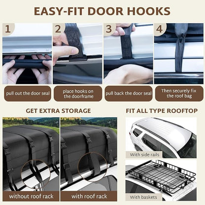 iBirdie Roof Rack Cargo Carrier 22.6 Cubic Feet, Soft-Shell Rooftop Cargo Box, Waterproof Heavy Duty 1200D for Car with/Without Roof Rack, Includes Anti-Slip Mat, Door Hooks, 46x34x25 inches