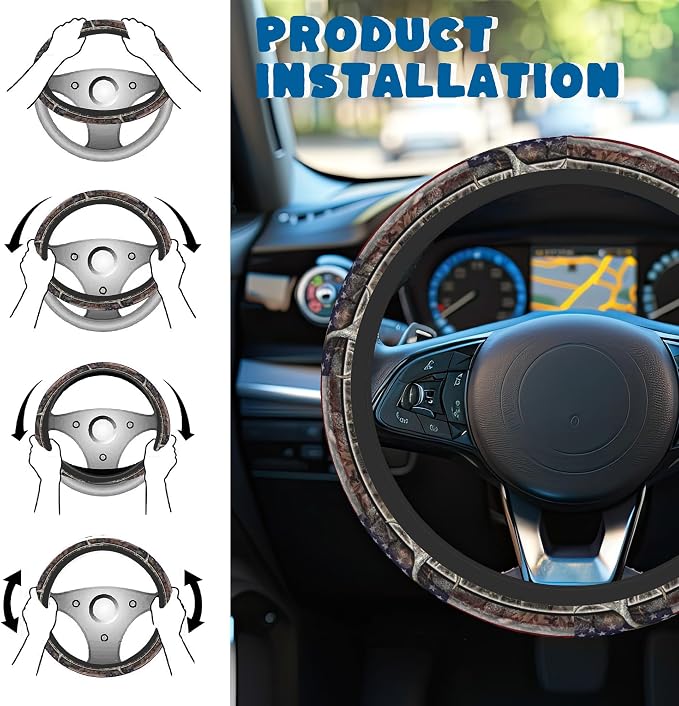 Car Steering Wheel Cover, 14.5"-15" Inch Universal Anti-Slip DurableSteering Wheel Protective Cover, Breathable Auto Interior Decoration Accessories for Sedan SUV Truck (American Flag Camouflage Deer)