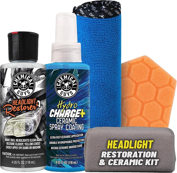 Chemical Guys Headlight Restoration & Ceramic Kit, Complete DIY Kit for Removing Yellowing & Oxidation, Includes Restoration Compound, HydroCharge With Microfiber & Applicator