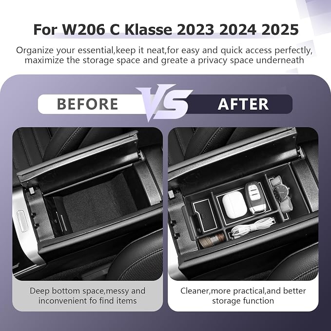 LUWU Center Console Organizer Compatible with 2022-2026 Benz C-Class C300/C300 4Matic/AMG C43/AMG C63 SE Performance W206 Accessories Armrest Console Storage Box Insert Tray ABS Material White