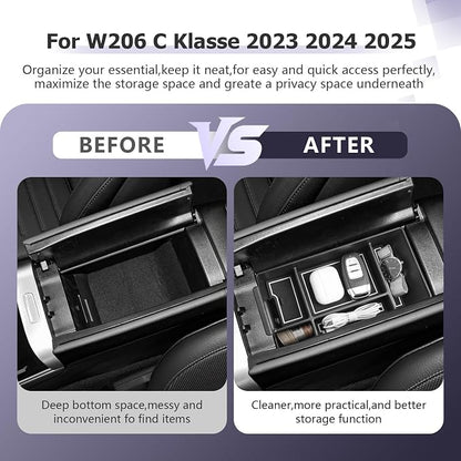 LUWU Center Console Organizer Compatible with 2022-2026 Benz C-Class C300/C300 4Matic/AMG C43/AMG C63 SE Performance W206 Accessories Armrest Console Storage Box Insert Tray ABS Material White