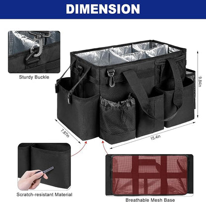 Wearable Detailing Caddy, Car Care Carrying Bag with Handle and Detachable Padded Cushion for Auto Cleaning Supplies & Vehicle Wash Tools, Black
