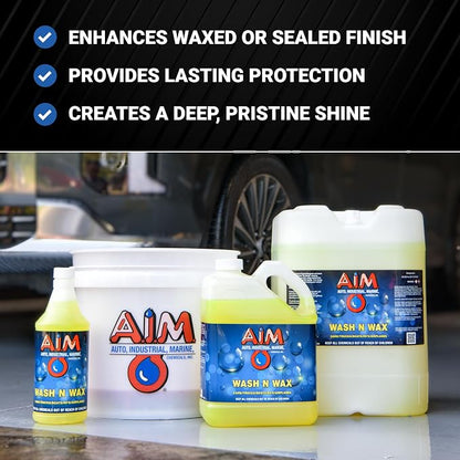 AIM Chemicals Wash N Wax Car Soap - pH neutral for cars, trucks, boats, and RVs. Protects wax and sealants. Use with foam cannon or hand wash. Ideal for detailing and cleaning supplies (AC WW5)