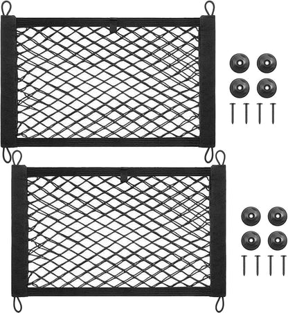 2PACK Small Cargo Nets Elastic Stretchable Pocket Storage Mesh Net Universal Automotive Cargo Netting Storage Pouch with 8Pcs Mounting Screws and Hooks for Car Truck SUV Boats (21.6x9.8 Inch)