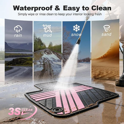 Floor Mats Fit for 2023-2027 Honda HRV Sport/LX/EX-L (Gasoline & Hybrid) & for Acura ADX 2025-2026, Custom Fit All Weather Protection Heavy Duty Anti-Slip Car Mats for HR-V, 1st & 2nd Row Black & Pink
