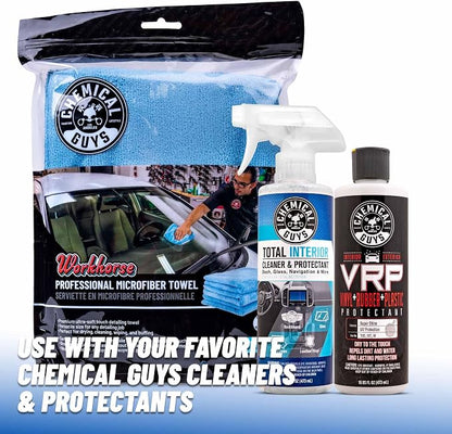Chemical Guys MICBLUE03 Workhorse Professional Microfiber Towel, Blue (Safe for Car Wash, Home Cleaning & Pet Drying Cloths) 16" x 16", Pack of 3