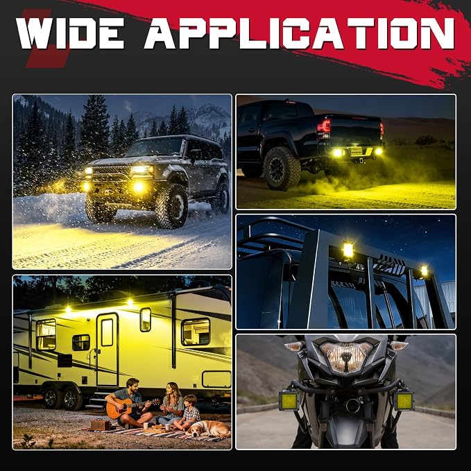 Amber LED Cubes, OFFROADTOWN 3inch 120W CREE LED Pods Yellow Camper Chase Lights Waterproof Backup Reverse Scene Lights for Truck Pickup RV UTV ATV SUV Boat 4x4 Car - Diffusion Beam