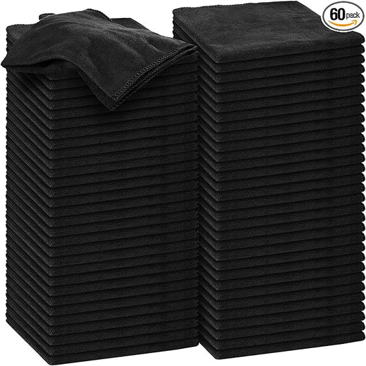 Nuenen Microfiber Cleaning Cloths for Cars 16 x 16 Inch Ultra Absorbent Car Towels Drying Reusable Cleaning Supplies House Kitchen Window Microfiber Towel(Black,60 Pcs)