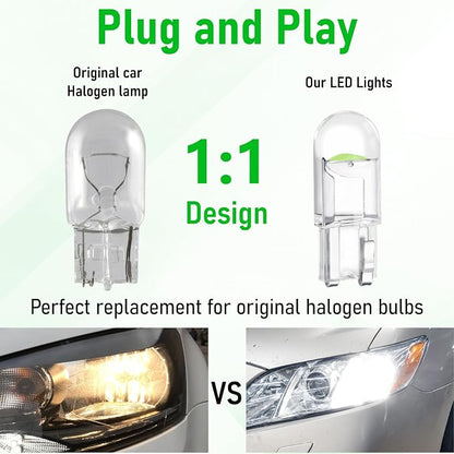 ecocstm 30 PCS Car 194 LED Bulbs, 168 2825 W5W T10 Wedge COB LED Replacement Bulb, Error Free Interior Bulb for Dashboard Light, Dome Lights (Green)