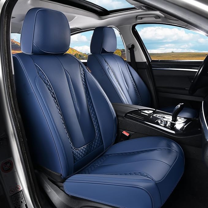 Coverado Car Seat Cover Front Seats, Blue Seat Covers Front Seats, Nappa Leather Waterproof, Car Seat Cushion, Car Seat Protector Universal Fit Most Cars