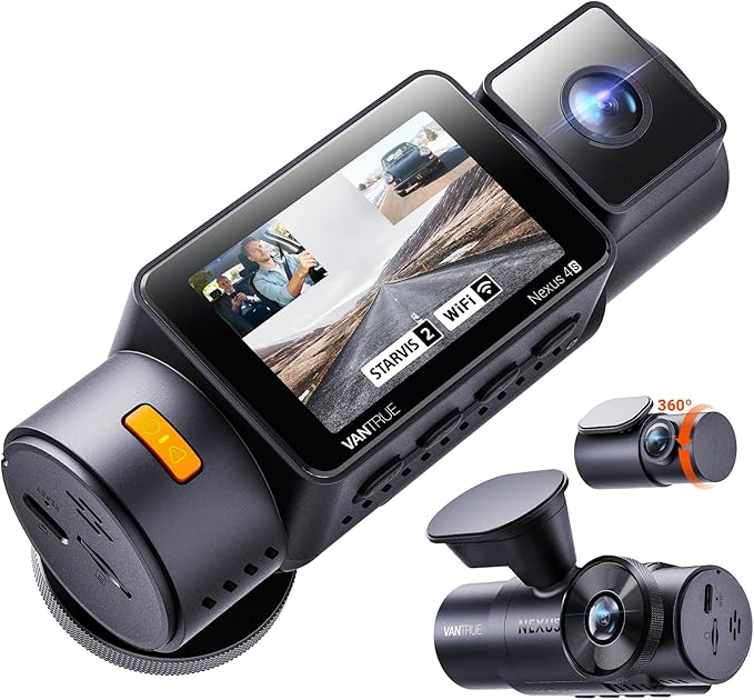 Vantrue New N4S 3 Channel Dash Cam, STARVIS 2 Night Vision, Front Rear Inside Dashcam for Cars, Front and Rear Dual Channel, PlatePix™ Tech, Parking Mode, Wi-Fi, GPS, 2" IPS, Support 1TB (RC18)