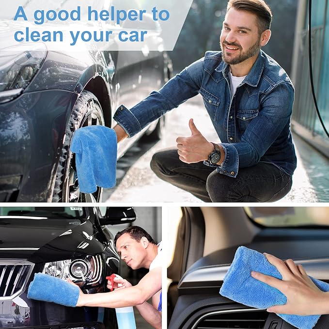 Shimeyao 30 Pcs 16 × 16 Inch Microfiber Towels for Cars, 500 GSM Edgeless Plush Car Detailing Towel, Lint Free Scratch Free Cleaning Cloths for Drying, Washing, Polishing, Waxing, Home (Light Blue)