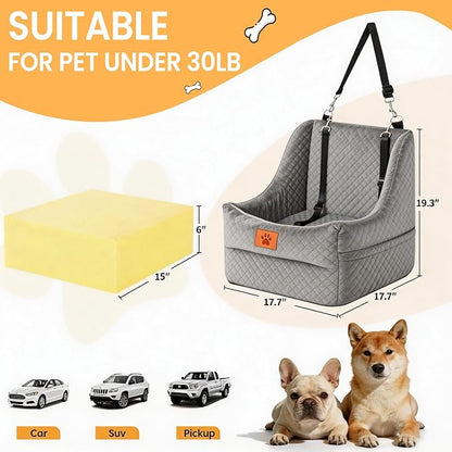 Dog Booster Car Seat for Small to Medium Dogs Up to 35 lbs, Elevated Pet Car Seat with 2 Safety Belts, Detachable Washable Cover, Non-Slip Stable Base, Front/Back Seat Travel Booster