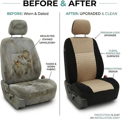 FH Group Universal Car Seat Covers Front Set for SUV Truck Sedan Vans | 3D Textured Breathable Fabric Seat Cover Set Protector with Airbag Compatible Interior Upgrade - Beige