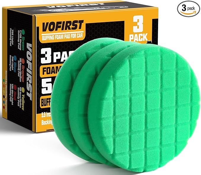Polishing Pad 5.5 Inch, 3Pcs Green Heavy Cut Foam Buffing Pads for Car Buffer Polisher, Compounding, Polishing and Waxing