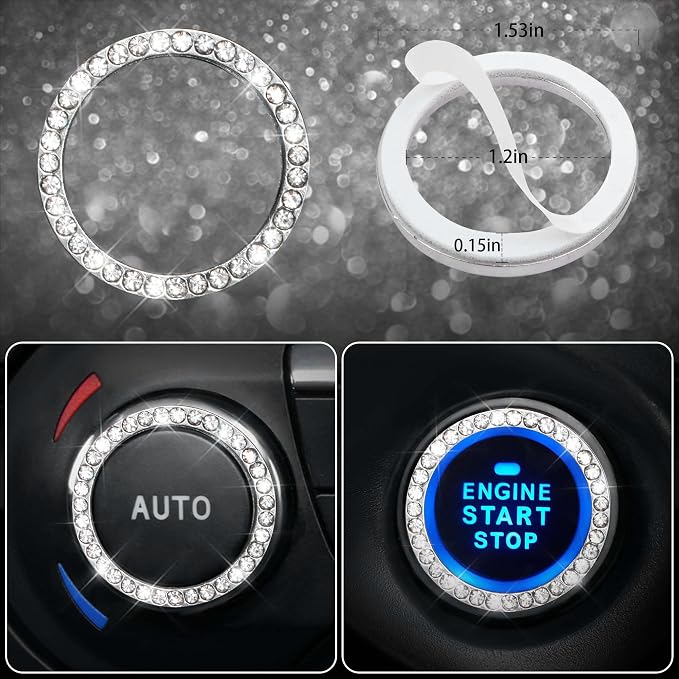 CAR PASS Bling Diamond Leather Car Seat Covers Sets 11 pcs,Bling Diamond Car Accessories for Women, Sparkly Rhinestone Steering Wheel Cover, Glitter Cute Interior Sets for Women Girl,Silver