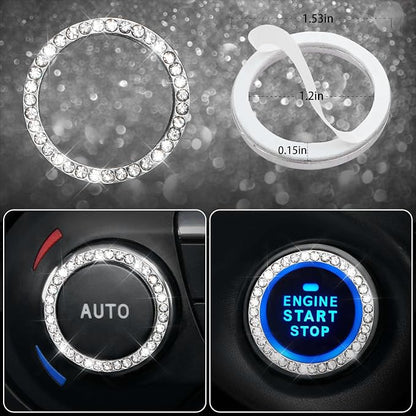 CAR PASS Bling Diamond Leather Car Seat Covers Sets 11 pcs,Bling Diamond Car Accessories for Women, Sparkly Rhinestone Steering Wheel Cover, Glitter Cute Interior Sets for Women Girl,Silver