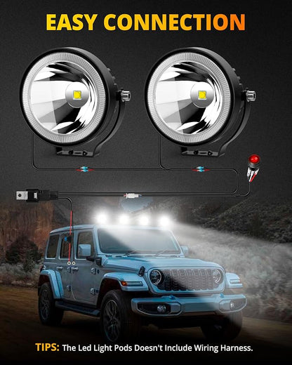 NAOEVO 4 Inch Round LED Pod Lights, 60W 6000LM LED Spot Off Road/Driving/Fog Lights for Truck Car ATV UTV Boat Motorcycle, 2-Pack (White)