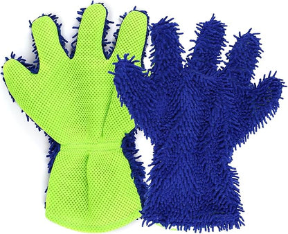 2PCS Car Wash Mitt, 5 Finger Chenille Microfiber Cleaning Mitt for Cars, Scratch-Free Auto Washing Gloves, Car Interior Exterior Cleaning Gloves, Great for Hard-to-Reach Areas (Blue)