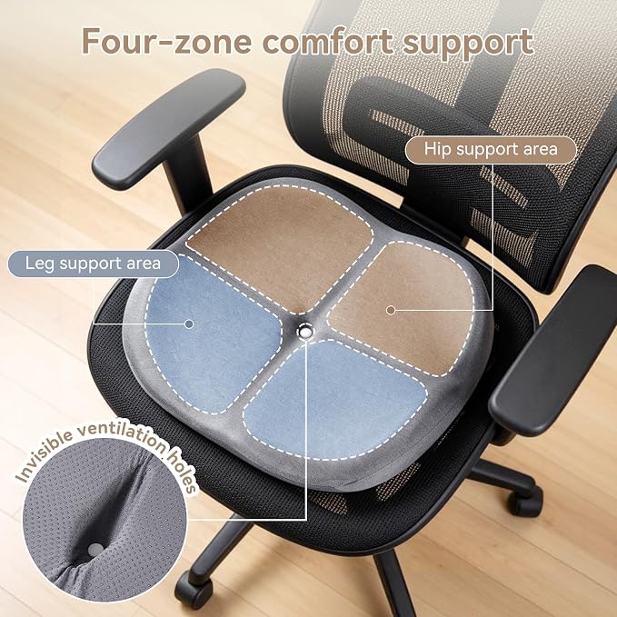 Memory Foam Seat Cushion with Pressure Relief for Office Chair, Car, Wheelchair, and Sofa, Doctor Recommended Orthopedic Cushion for Tailbone Pain, Sciatica, Hip Back Support, Non Slip, Grey
