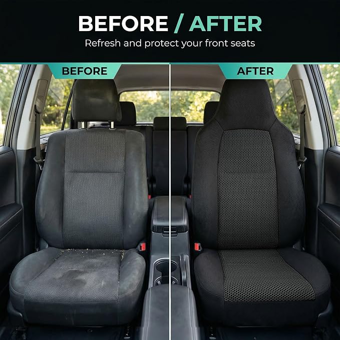 FH Group Car Seat Covers High Back Classic Cloth Front Pair Set with Gift, Easy to Install - Universal Fit for Cars, Trucks & SUVs (Black) FB102102
