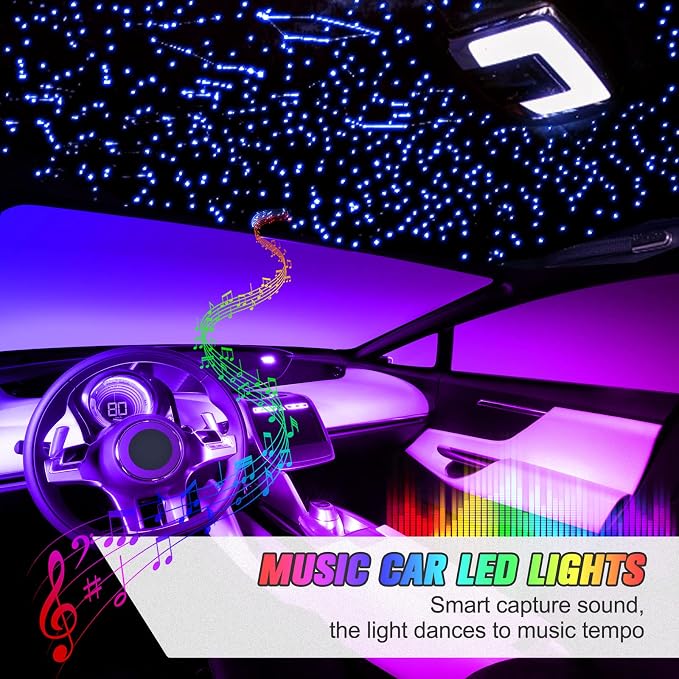 16W Starlight Headliner Kit, Star Lights for Car Roof&Home Decoration, Fiber Cable 400pcs*0.03in*9.8ft RGBW Star Light Headliner with Bluetooth APP/Remote Control/Music Mode