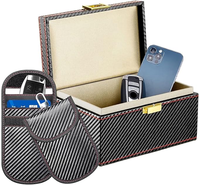 Elegant Car Storage Set with Shielding Box and 2 Protective Pouches for Enhanced Vehicle Leather Texture Planner