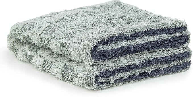 Greenfound 1000GSM Car Drying Towel 18"x24", Edgeless Double Twist Pile, Ultra Absorbent Microfiber Towel, Scratch-Free Lint-Free Streak-Free for Auto Detailing & Car Wash – Check Silver&Grey