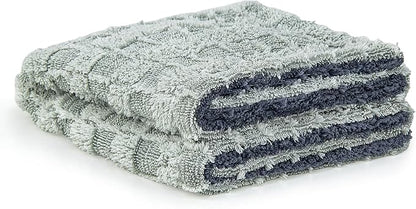 Greenfound 1000GSM Car Drying Towel 18"x24", Edgeless Double Twist Pile, Ultra Absorbent Microfiber Towel, Scratch-Free Lint-Free Streak-Free for Auto Detailing & Car Wash – Check Silver&Grey