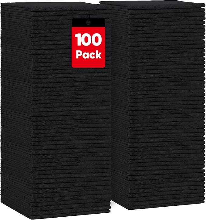 HOMEXCEL Black Microfiber Cleaning Cloths, 100 Pack Microfiber Towels for Cars, Lint Free & Scratch-Free Bulk Cleaning Rags for House, Kitchen, Car and Shop, Absorbent Cleaning Towels 11.5 x 11.5 inch