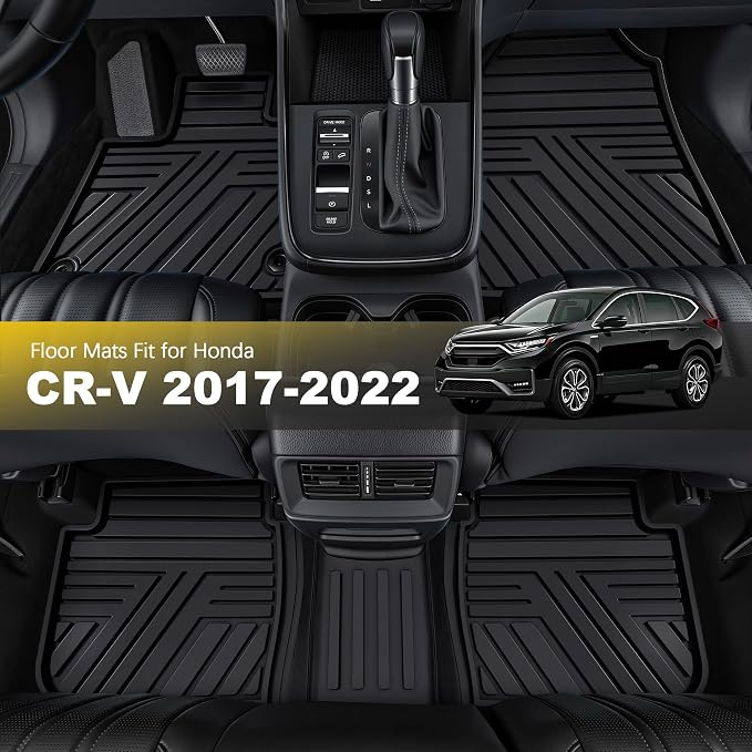 Rubber Floor Mats Fit for Honda CR-V 2022 2021 2020 2019 2018 2017 (Gasoline & Hybrid), All Weather Custom Fit Heavy Duty Anti-Slip Car Mats for CRV, 1st & 2nd Row Black