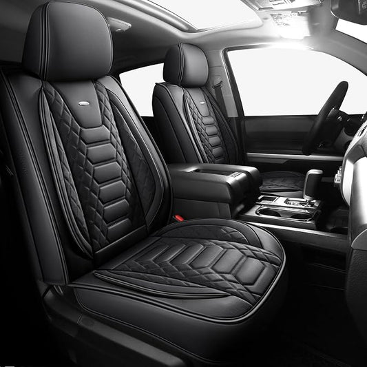 FREESOO Tundra Seat Covers 2 Front Set, Fit for Toyota Tundra 2007-2021 Crewmax Cab, Custom Truck Seat Covers with Waterproof Faux Leather Black