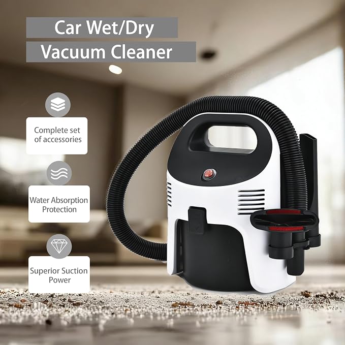 Portable Wet/Dry Vacuum, 2-Gallon, Small Shop Vacuum，Corded, Compact Wet/Dry Vacuum for Pets & Cars，Black-White Elf