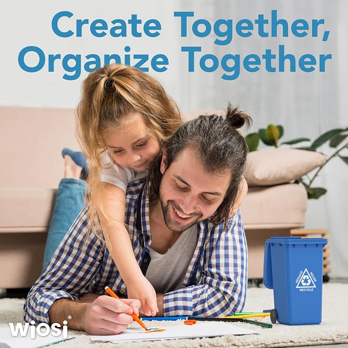 Wiosi Mini Garbage Trash Pen Holder for Desk | Tiny Recycle Bin Pencil Holder Green & Blue, Pack of 2 | Storage for Pencil & Pen | Office Stationery to Organize the Desk | Ideal for Student Work