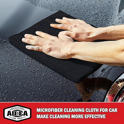 AIDEA Microfiber Cleaning Cloth 24 Pack, Microfiber Towels for Cars, Soft & Absorbent Cleaning Rags, Premium Lint Free Shop Towels for House, Kitchen, Car, 12inx16in, Black